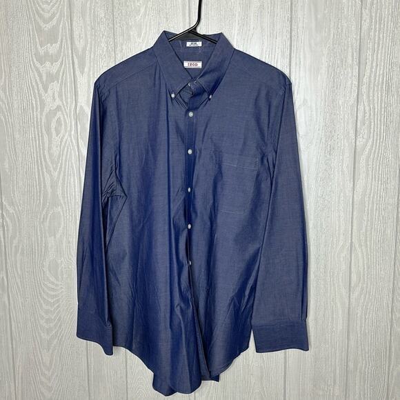 Izod‎ Dark Wash Button front Dress shirt Easy Care 100% cotton 16 - Picture 1 of 4